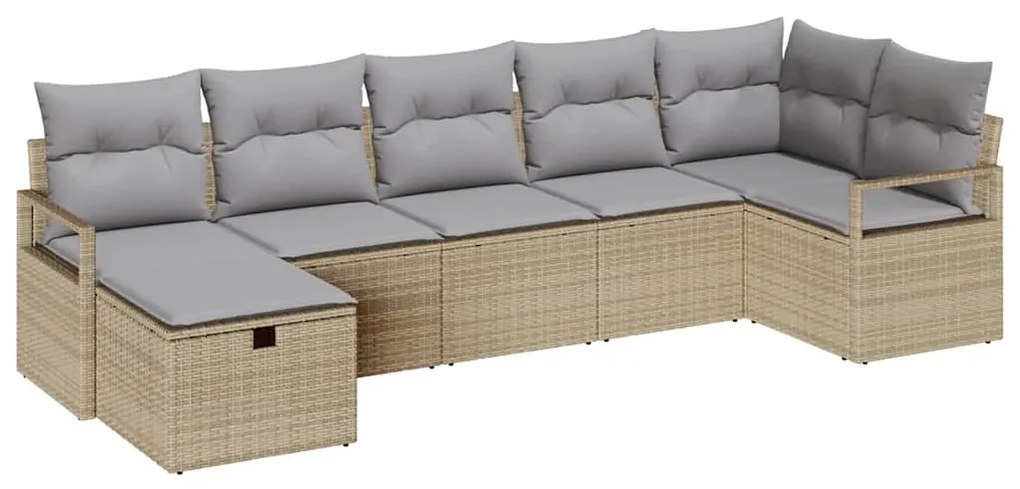 Conjunto de Sofá para Jardim de 7 Peças com Almofadas Bege Vime PE