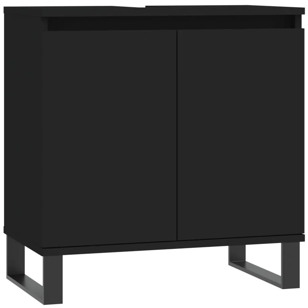 3 pcs conjunto móveis casa de banho derivados de madeira preto