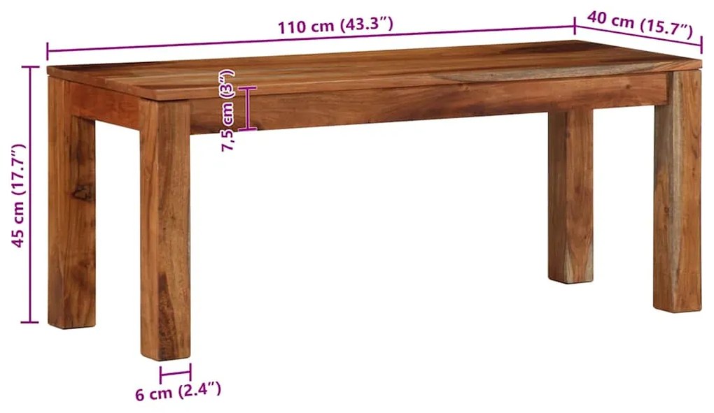 Banco 110 cm madeira maciça de acácia