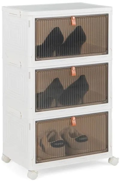 Caixa de armazenamento de sapatos empilhável de 3/4/6 níveis com rodas traváveis ​​- 4 níveis