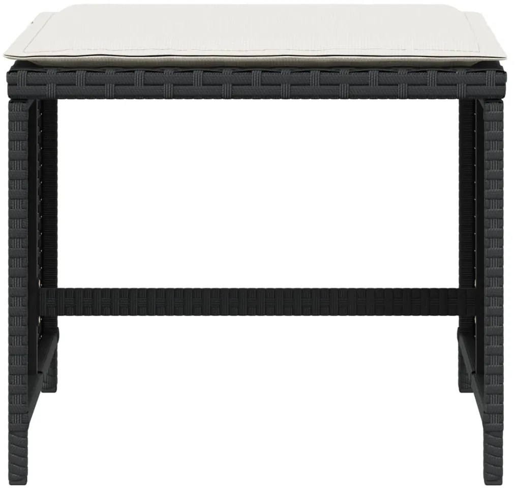 Bancos de jardim com almofadões 4 pcs 40x40x35 cm vime PE preto