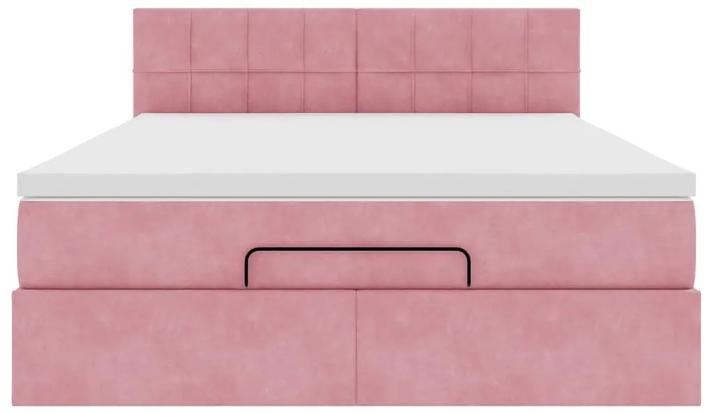 Estrutura de cama otomana com colchão 140x200 cm veludo rosa
