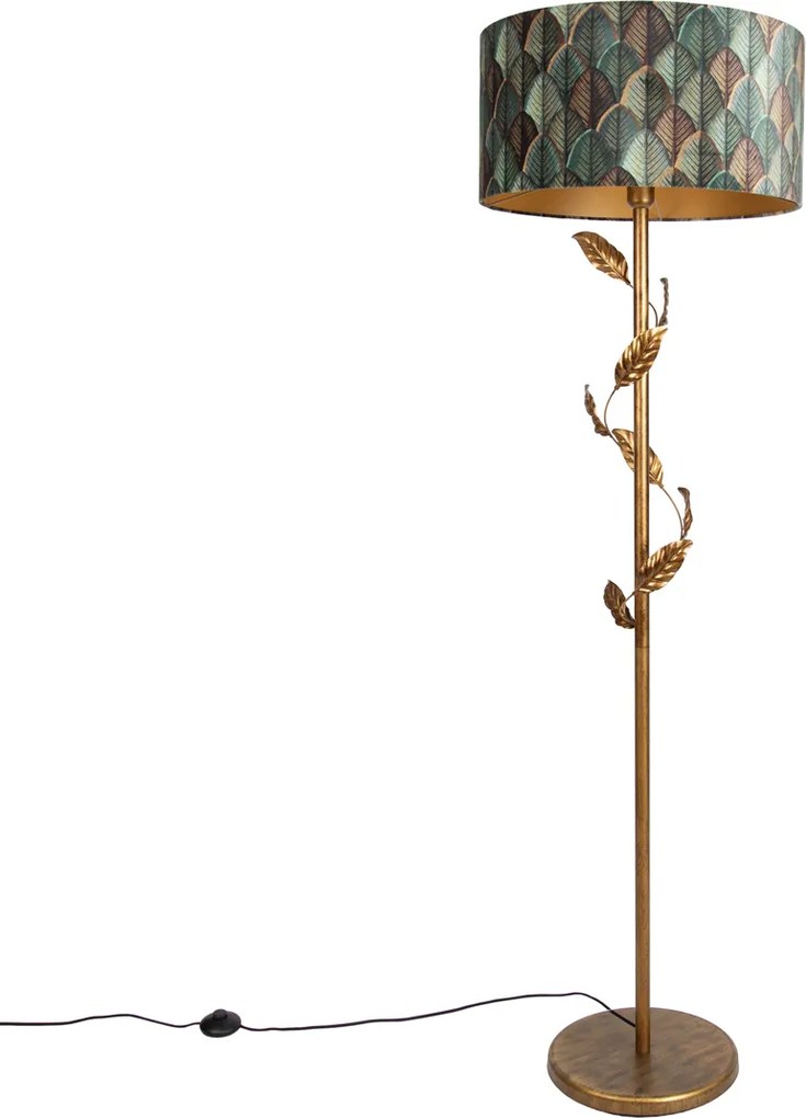 Candeeiro de pé dourado com abajur com design de folha e interior dourado 50cm - Linden