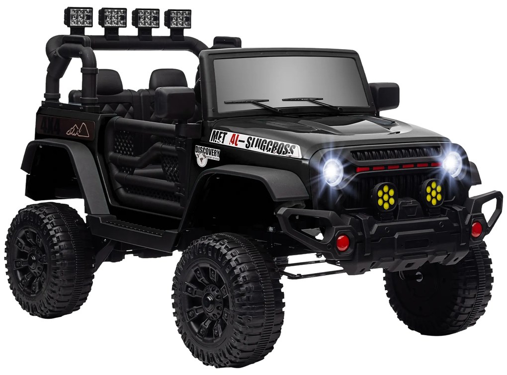 Carro Elétrico para Crianças com Bateria de 12V Controlo Remoto Bluetooth Faróis LED Buzina e Música 100x63x65 cm Preto