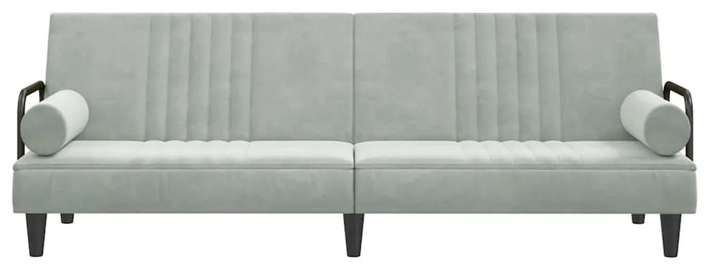 Sofá-cama com apoio de braços veludo cinzento-claro