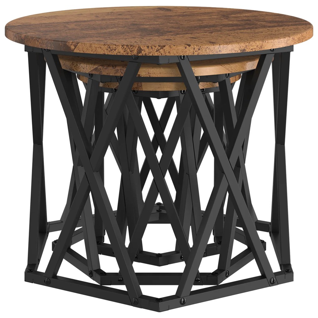 Mesas Laterais Empilháveis vidaXL 3 pcs Madeira Velha em Madeira de En