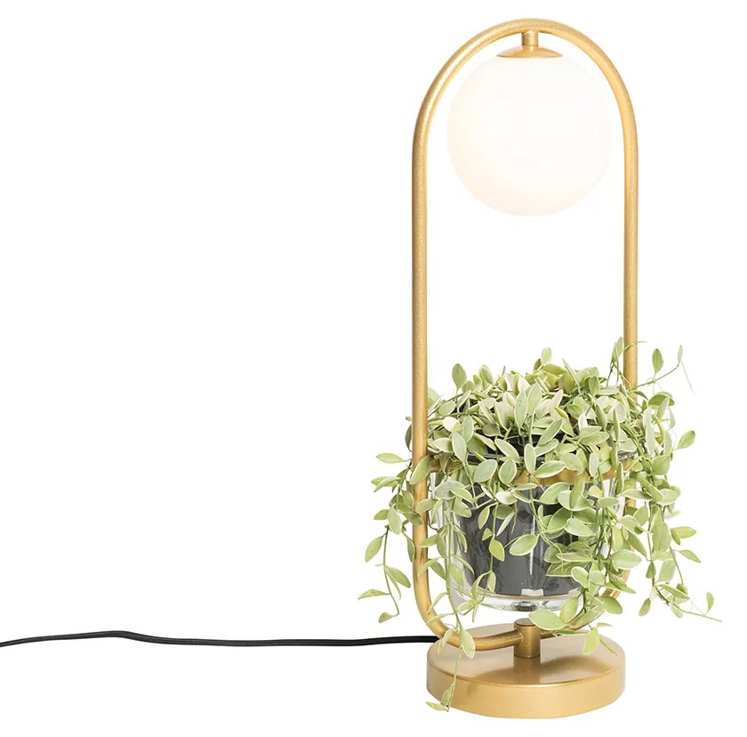 Candeeiro de mesa Art Déco dourado com vidro branco - Isabella