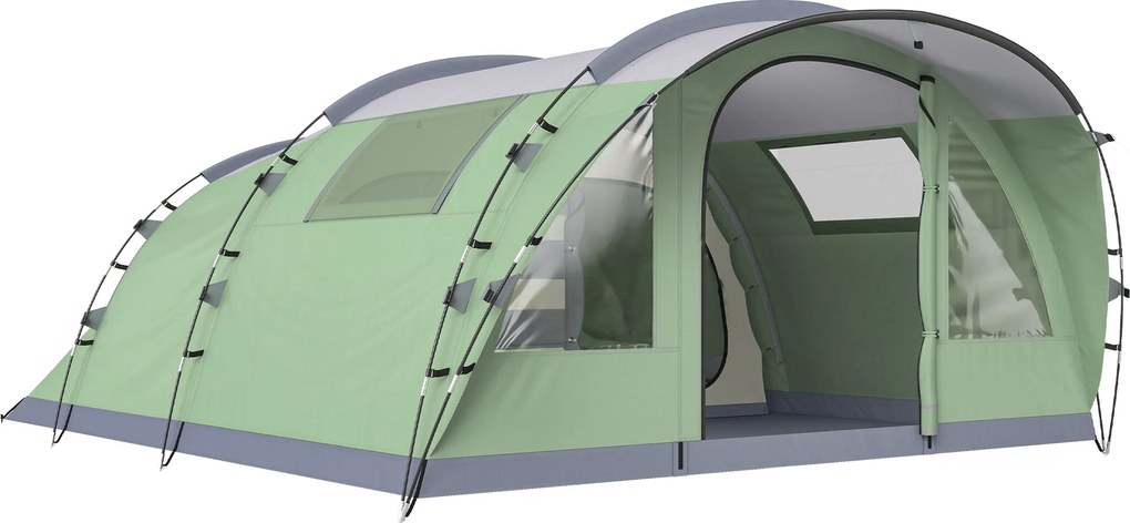 Outsunny Grande Tenda Multi Câmara para 2-4 Pessoas com Janelas e Alpendre Verde | Aosom Portugal