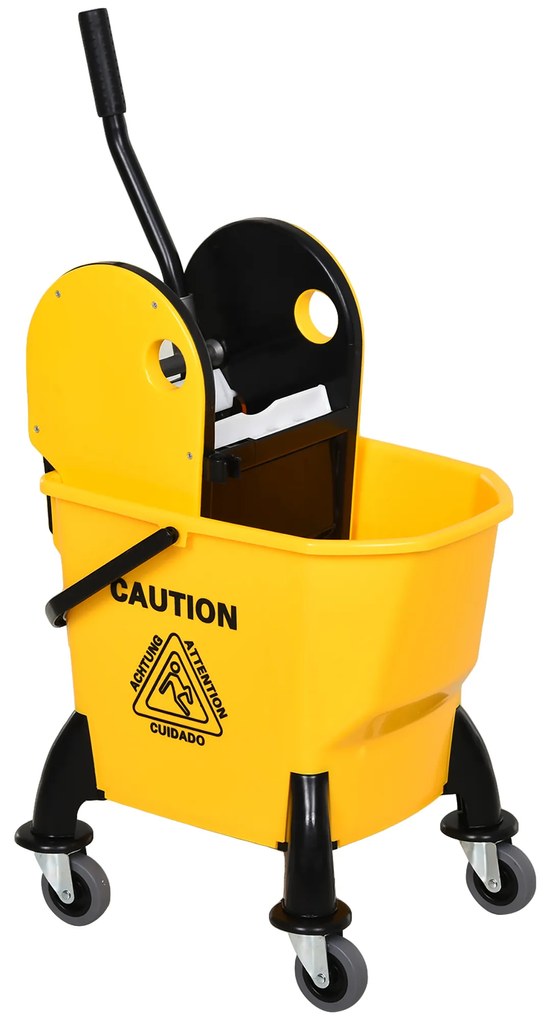 HOMCOM Carrinho de Limpeza Balde de Limpeza com Dispositivo de Torção 26 Litros Amarelo 44x36x90 cm | Aosom Portugal