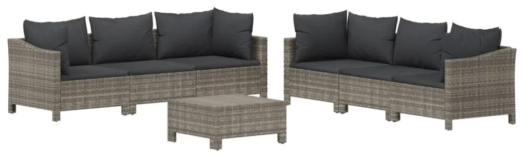 7 pcs conjunto lounge de jardim c/ almofadões vime PE cinzento