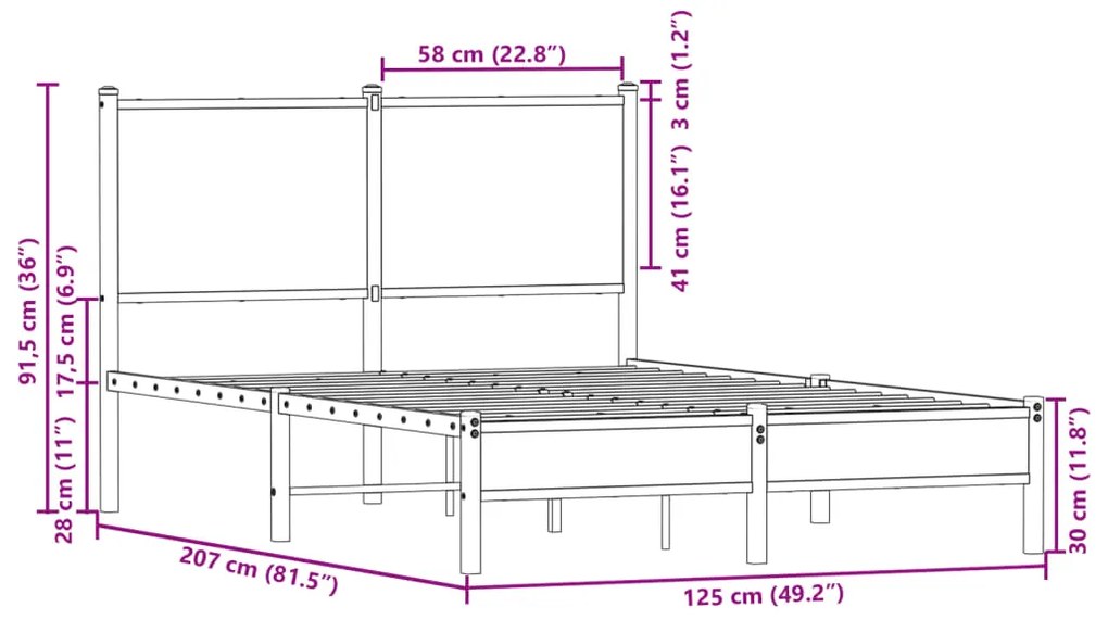 Estrutura de cama sem colchão 120x200 cm metal carvalho fumado