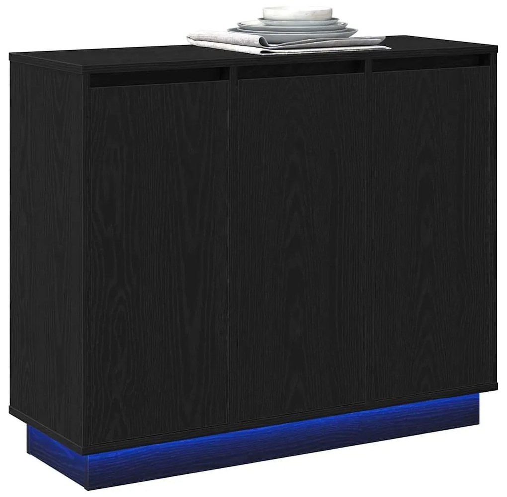 Sideboard vidaXL com LED Carvalho Preto 90x32x75 cm em madeira engenhe