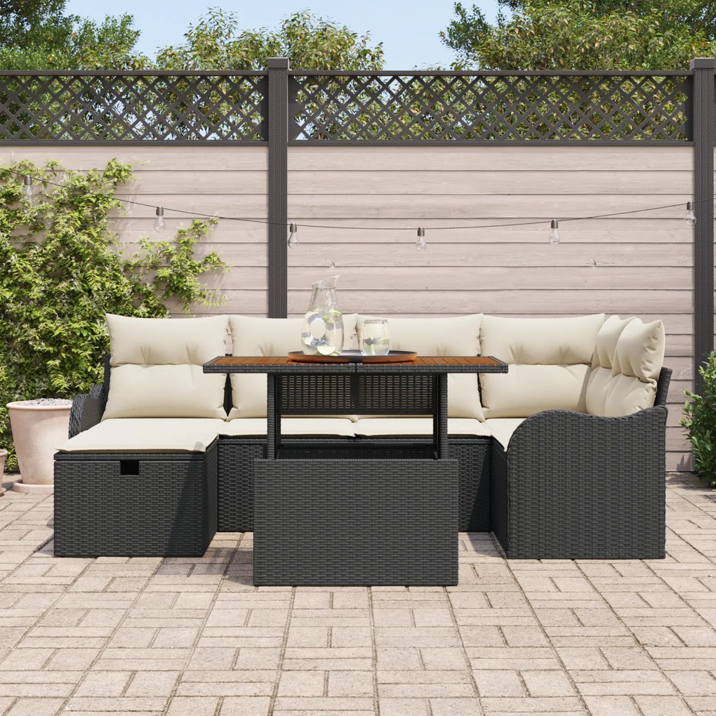 Conjunto de Sofá de Jardim vidaXL com Almofadas Rattan Sintético Preto