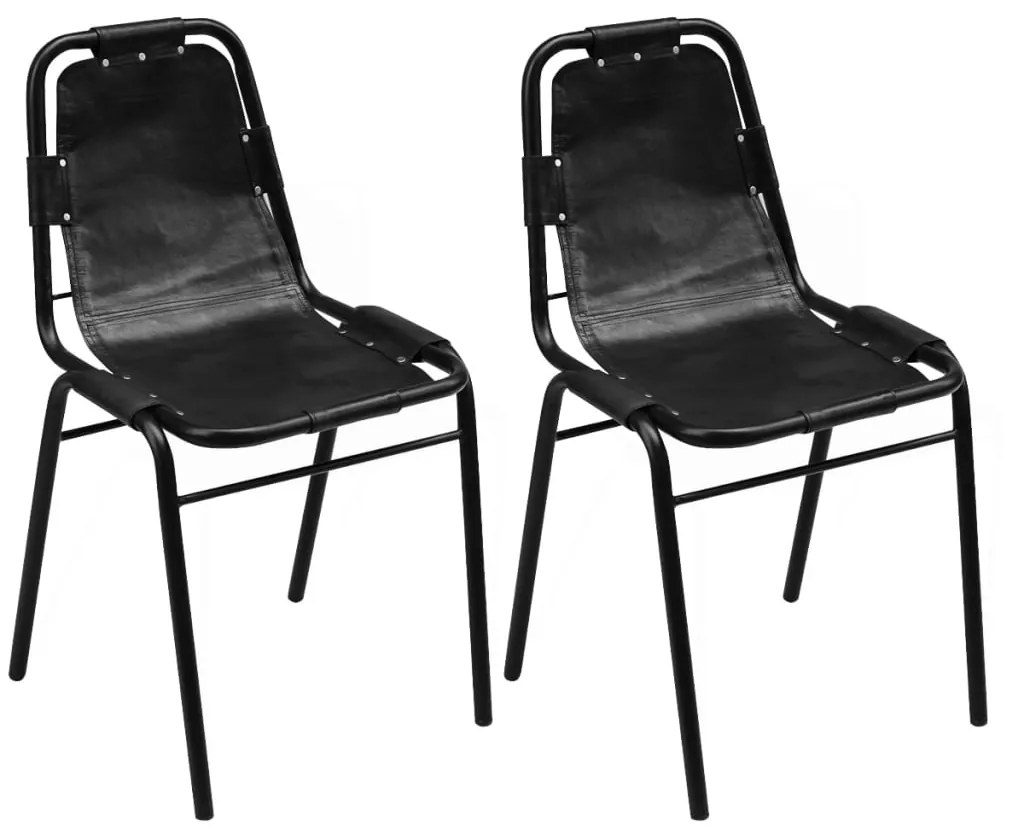 Cadeiras de jantar 2 pcs couro genuíno preto