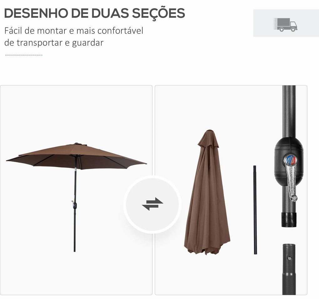 Chapéu de Sol de Jardim Ø295x250cm com Manivela Chapéu de Sol Exterior