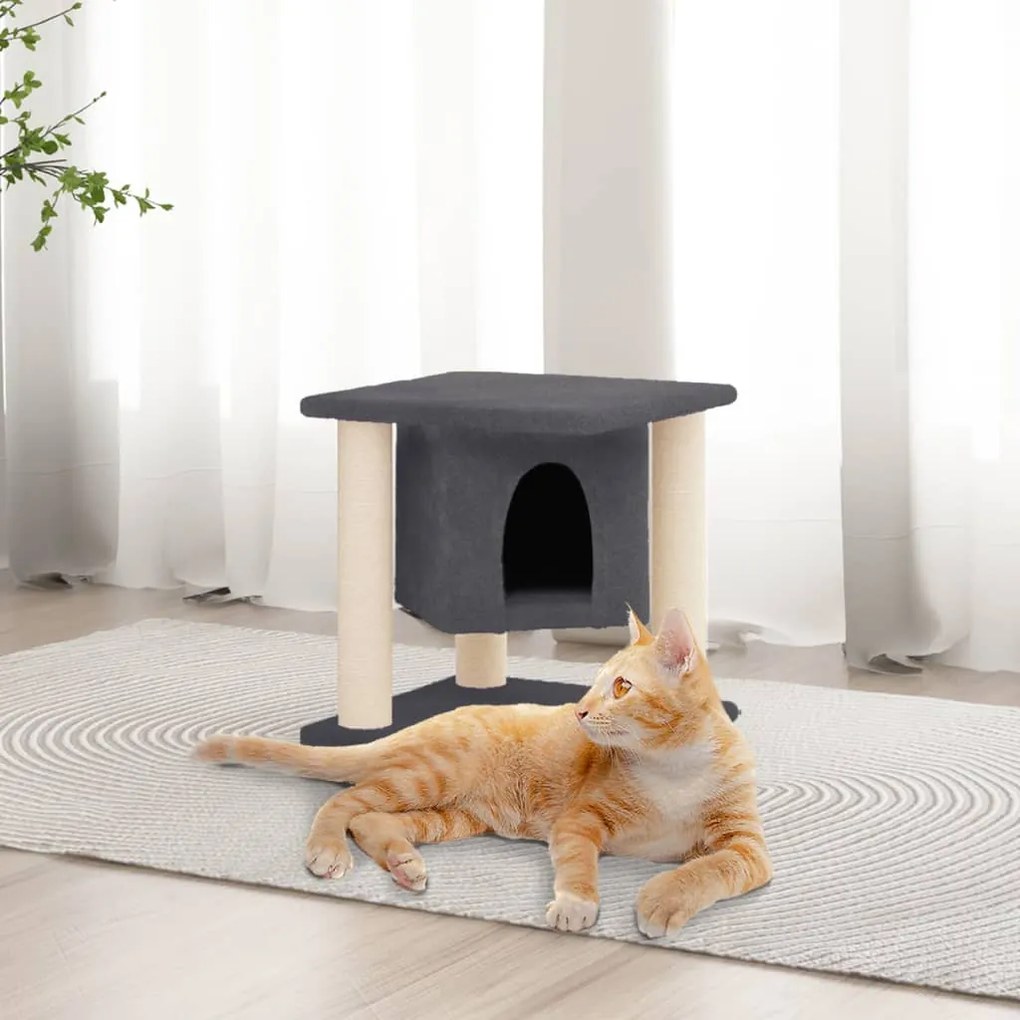 Árvore p/ gatos c/ postes arranhadores sisal 37 cm cinza-escuro