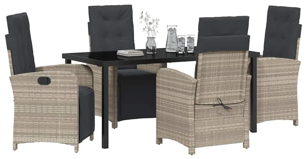Conjunto de Jantar com 5 Peças e Almofadas Cinza Claro em Rattan Sinté