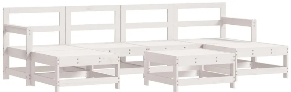 7pcs conjunto lounge jardim c/ almofadões madeira maciça branco