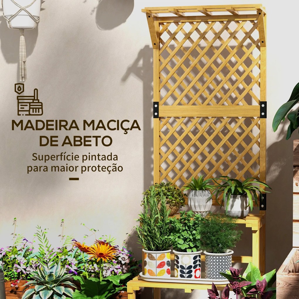 Suporte para Plantas de Madeira com Treliça Suporte para Vasos de 2 Ní