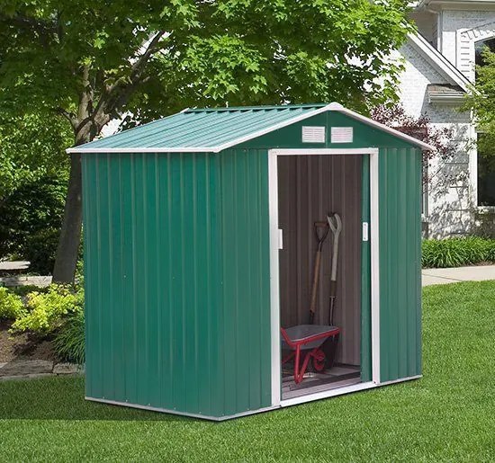 Abrigo de jardim Exterior de Aço com porta deslizante grande espaço de armazenamento 213x127x185 cm Verde
