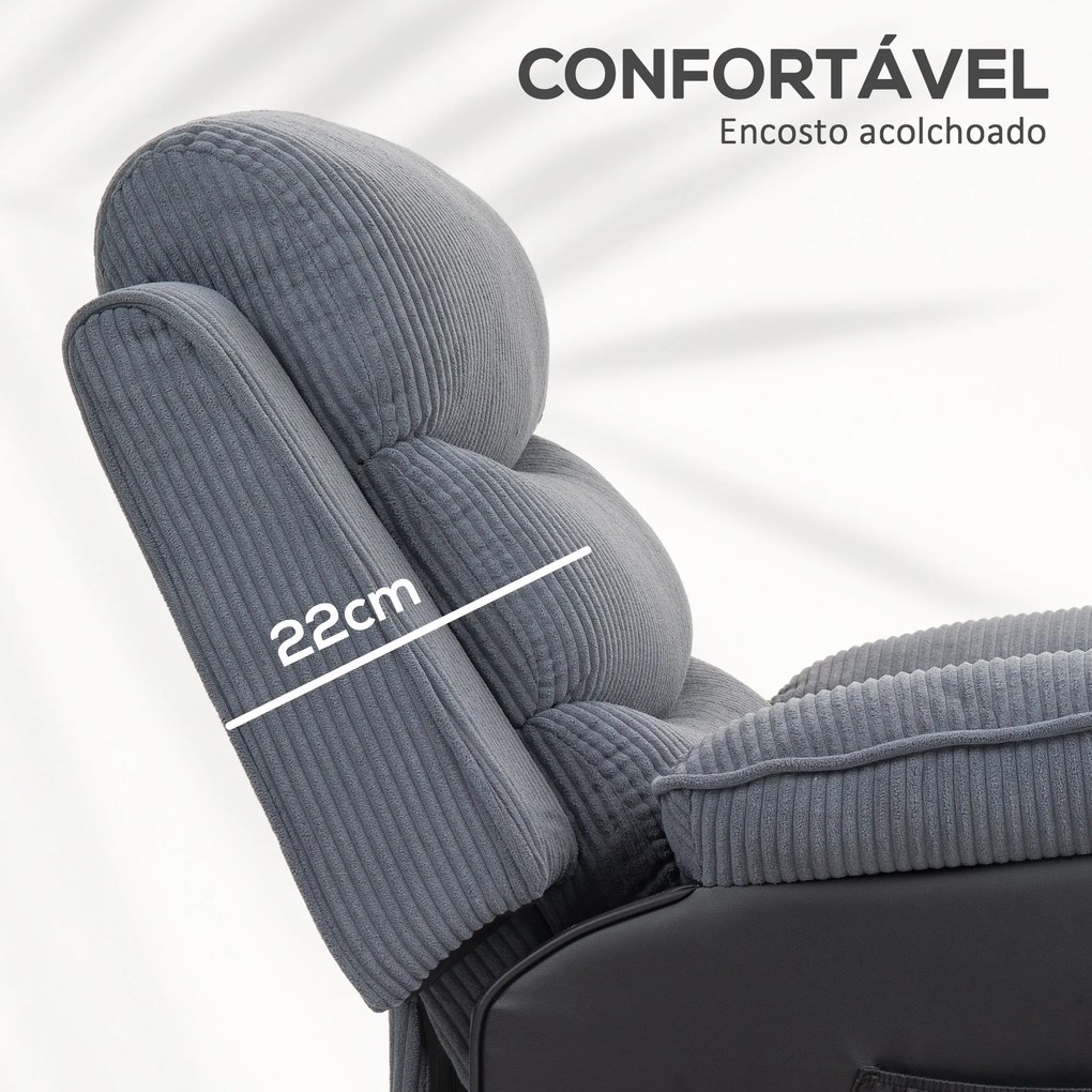 Poltrona Relax Reclinável com Controlo Remoto Apoio para os Pés Poltrona Elevatória 96x96x108 cm Cinza Escuro