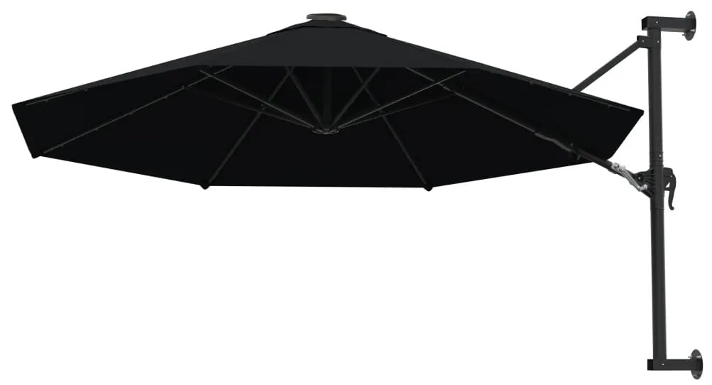 Guarda-sol de montar na parede com mastro metálico 300 cm preto