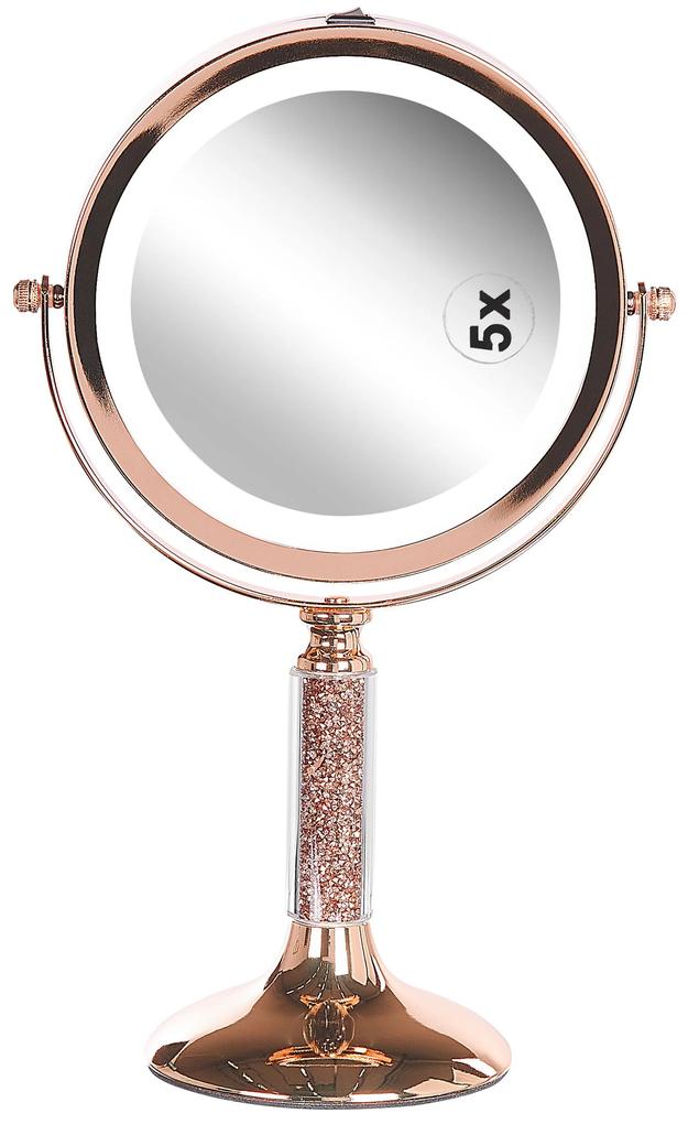 Espelho de maquilhagem rosa dourado com LED ø 18 cm BAIXAS Beliani
