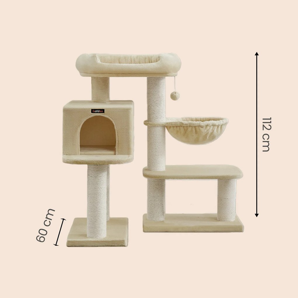 Arranhador para gatos, altamente resistente 70 x 60 x 112 cm com 6 colunas extra grossas para arranhar bege