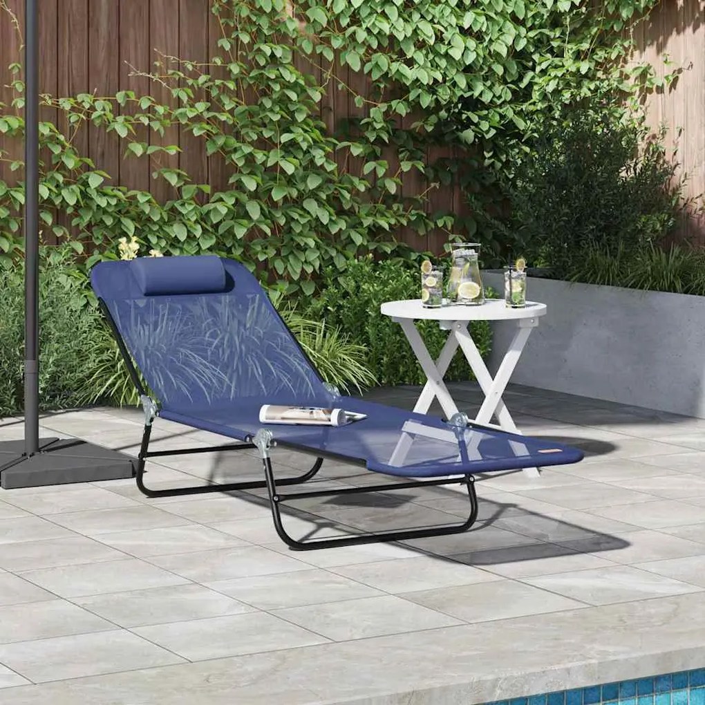 vidaXL Cama Sun Lounger Dobrável com Apoio para Cabeça em Textileno Azul-marinho