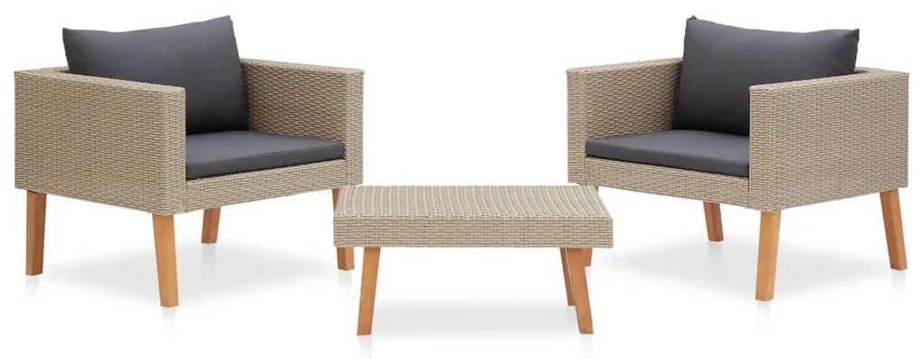 vidaXL 3 pcs conjunto lounge de jardim c/ almofadões vime PE bege