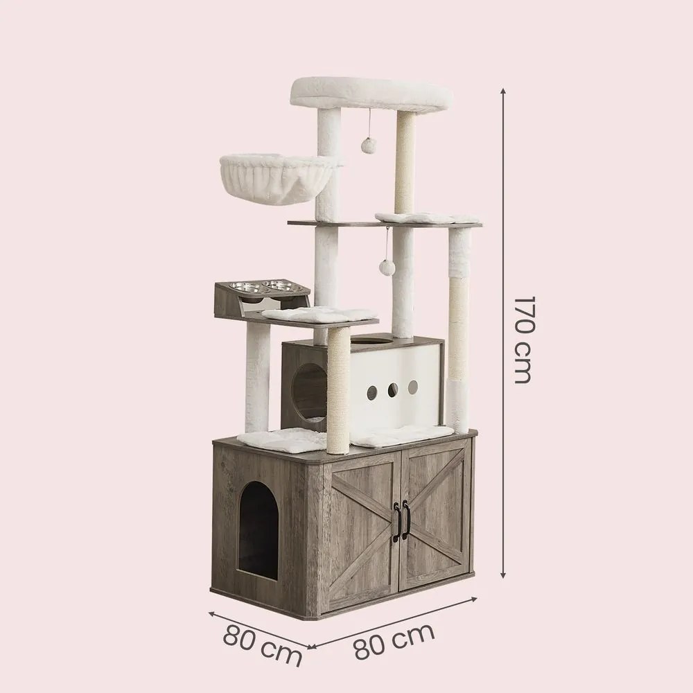 Arranhador de gatos 2 em 1 com cavidade para descansar 80 x 49 x 170 cm cinza-bege