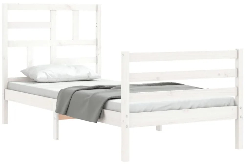 Estrutura cama de solteiro c/ cabeceira madeira maciça branco