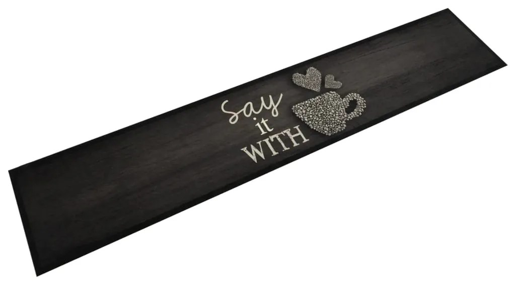 vidaXL Tapete de cozinha lavável 60x300 cm veludo padrão chávena preto