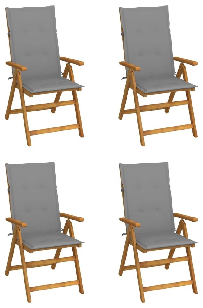 vidaXL Cadeiras jardim reclináveis c/ almofadões 4 pcs acácia maciça