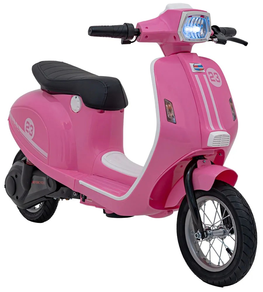 Vespa elétrica para Crianças 24V Retro Scooter 23, Rodas AR assento couro ecológico Rosa