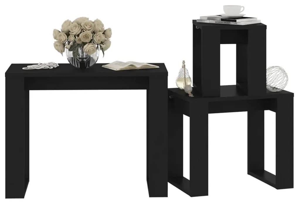 Mesas de encastrar 3 pcs madeira processada preto