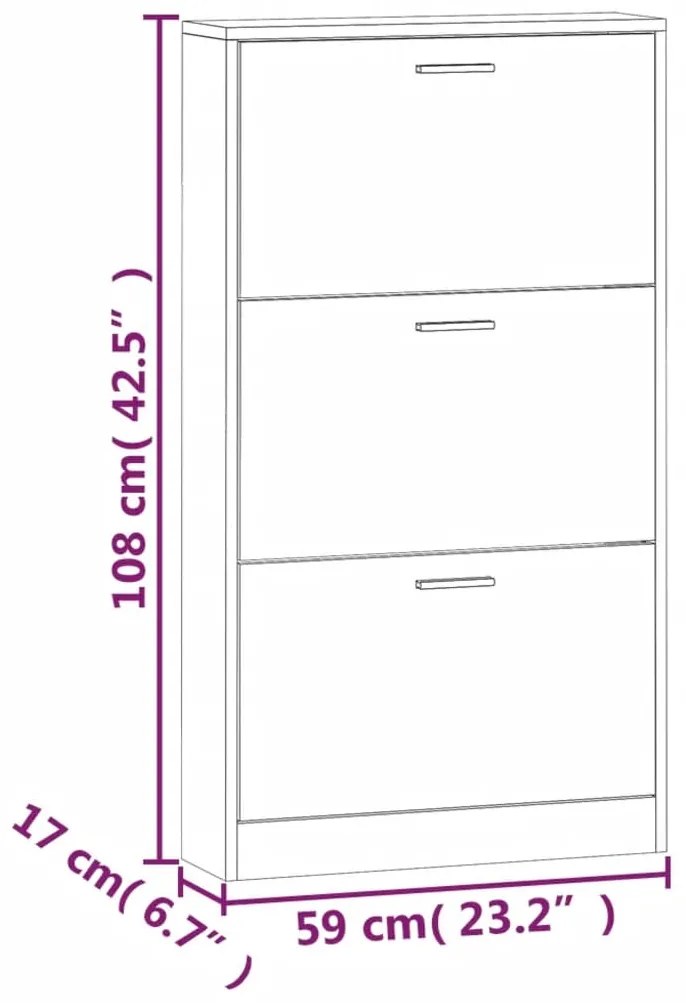 Sapateira 59x17x108 cm derivados de madeira sonoma cinza
