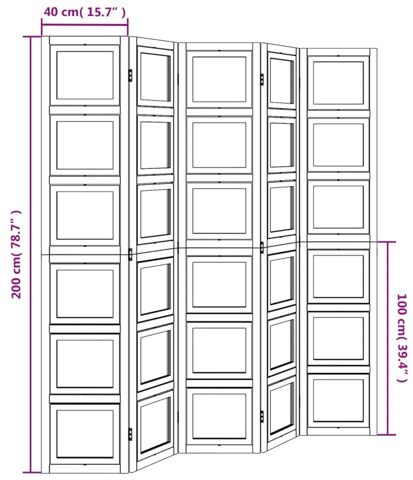 Biombo com 5 painéis madeira de paulownia maciça branco