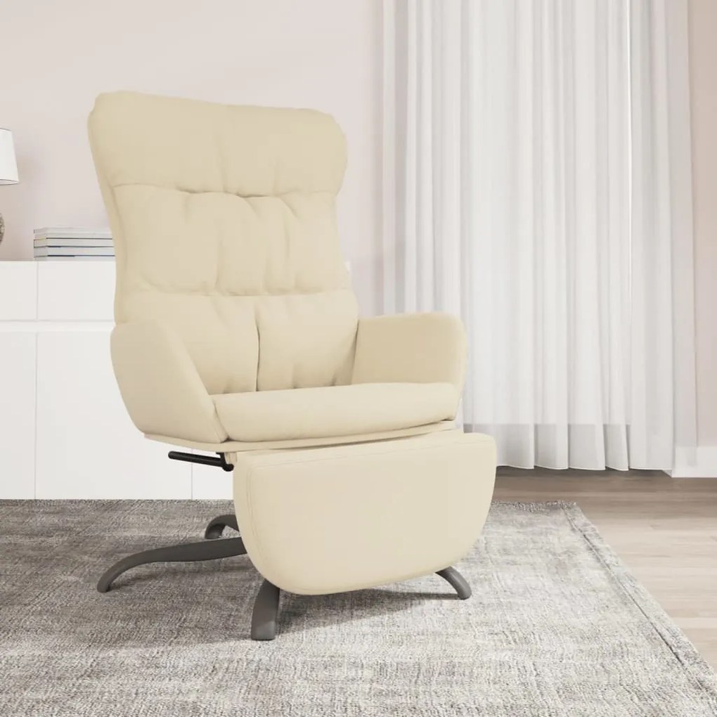 vidaXL Cadeira de descanso com apoio de pés tecido branco nata