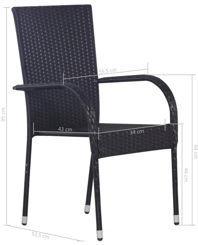 7 pcs conjunto de jantar para jardim vime PE preto