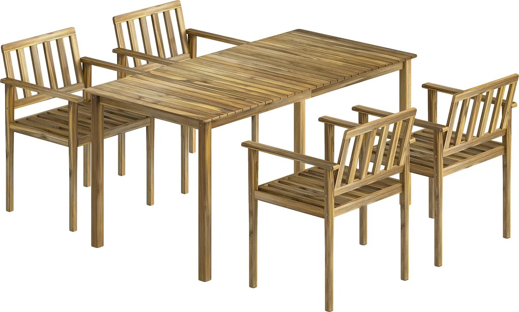 Outsunny Conjunto de Jantar para Jardim 5 Peças, Mesa e Cadeiras para 4 Pessoas, Teca | Aosom Portugal