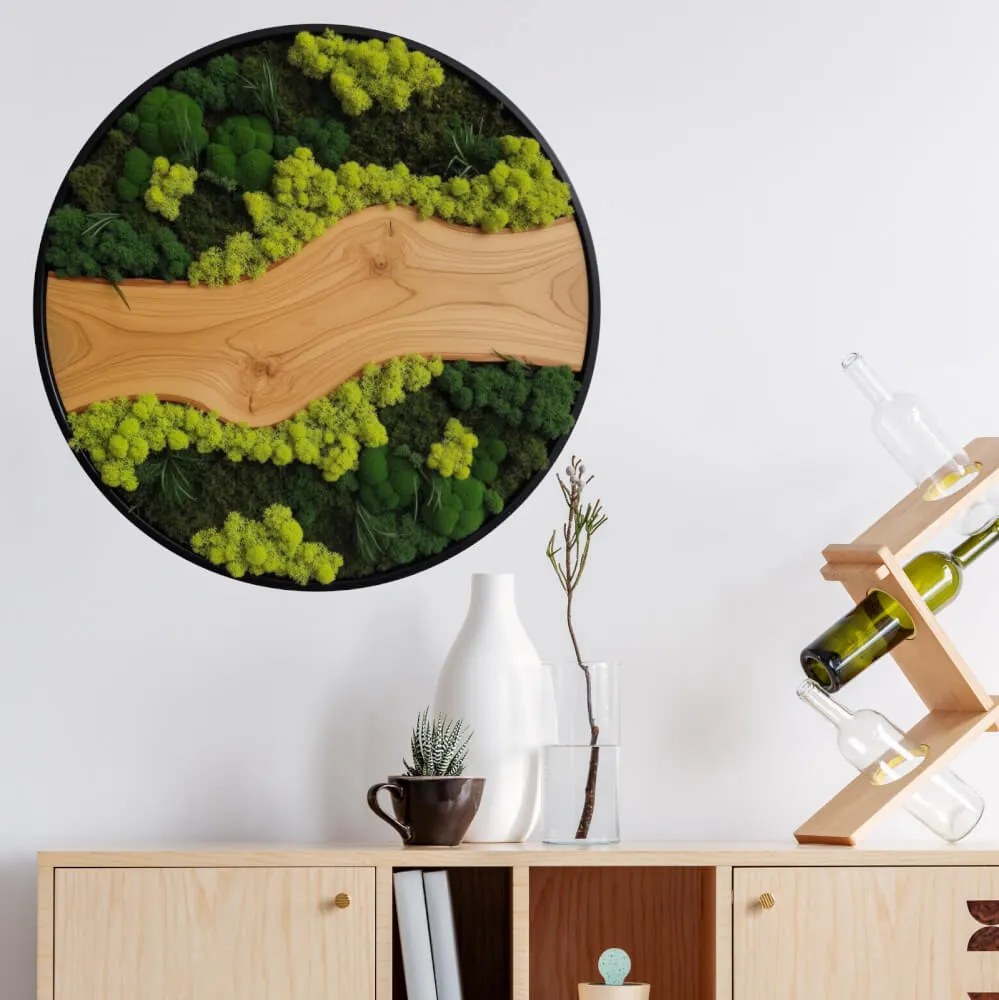 Autocolante redondo – Rio de musgo, motivo de paz natural