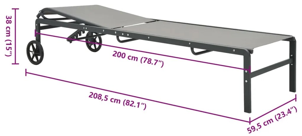 Espreguiçadeiras com mesa 2 pcs textilene e aço