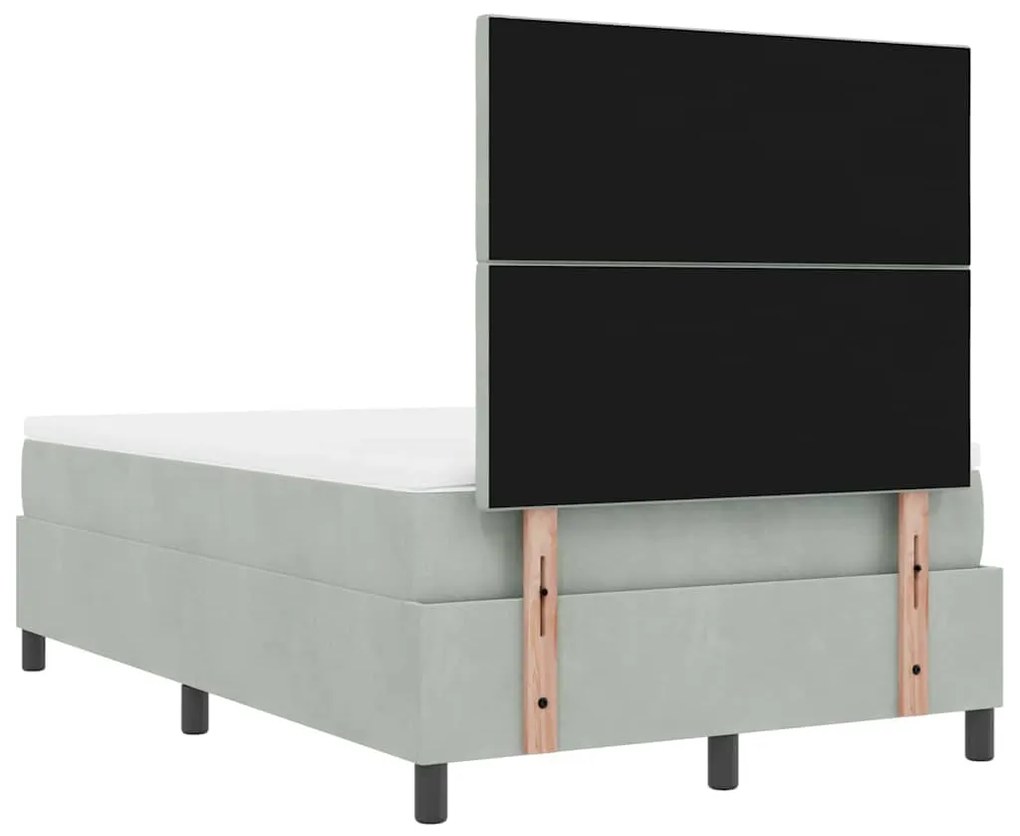 Cama Box Spring com Colchão e Banco Cinza Claro 120x200 cm Veludo