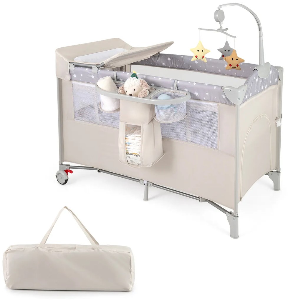 Berço para bebés dobrável 5 em 1 portátil com mesa para mudar fraldas Cadeira de brincar Berço para dormir Berço Moisés Colchão de berço Saco de viage