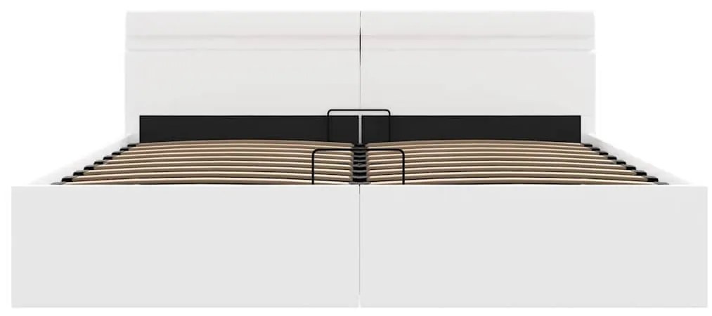 Cama hidráulica c/ arrumação LED 180x200 cm couro artif. branco