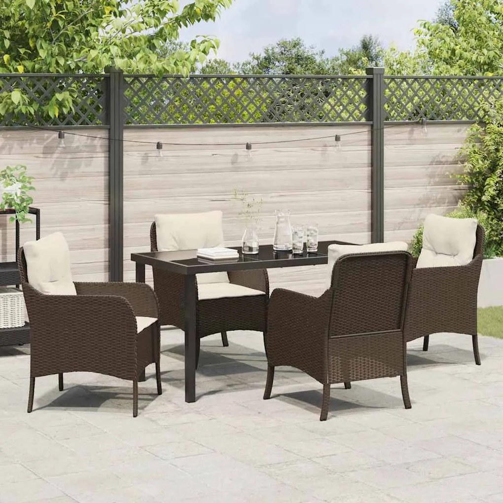 Conjunto de Jantar de Jardim com Almofadas Vime Poly Castanho