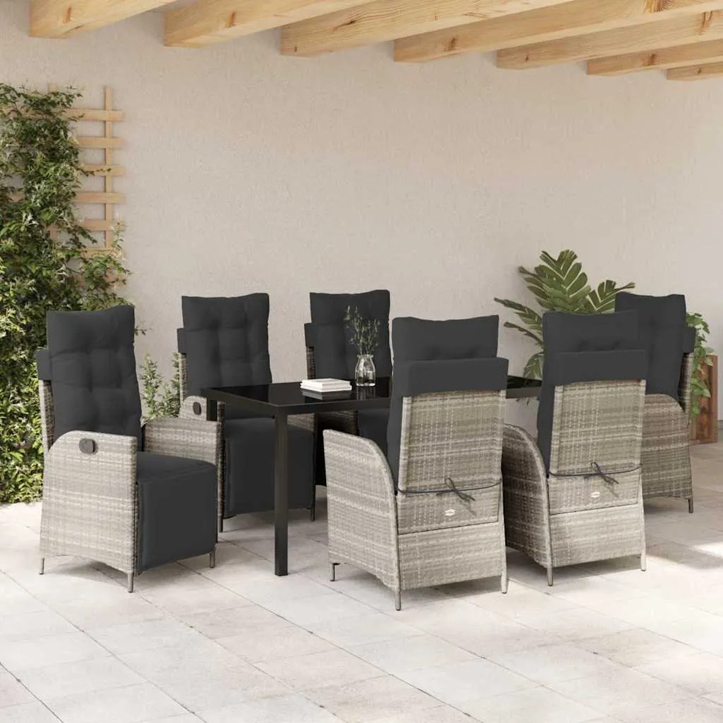 Conjunto de Jantar para Jardim com 7 Peças em Polirattan, Cinza Claro