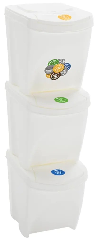 152199 vidaXL Caixotes do lixo empilháveis 3 pcs 75 L polipropileno branco