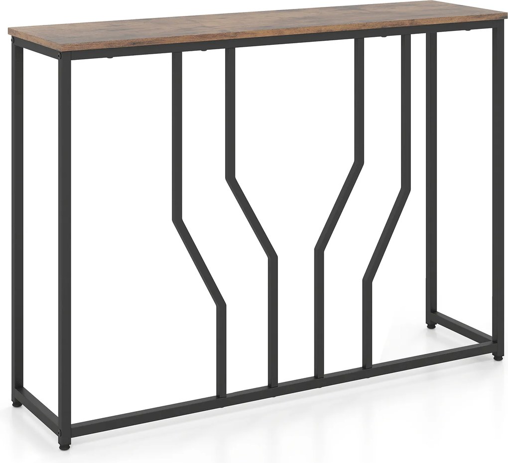 Mesa de Consola Industrial, 110 x 30 x 80 cm, Estrutura Metálica Resistente, Castanho+Preto